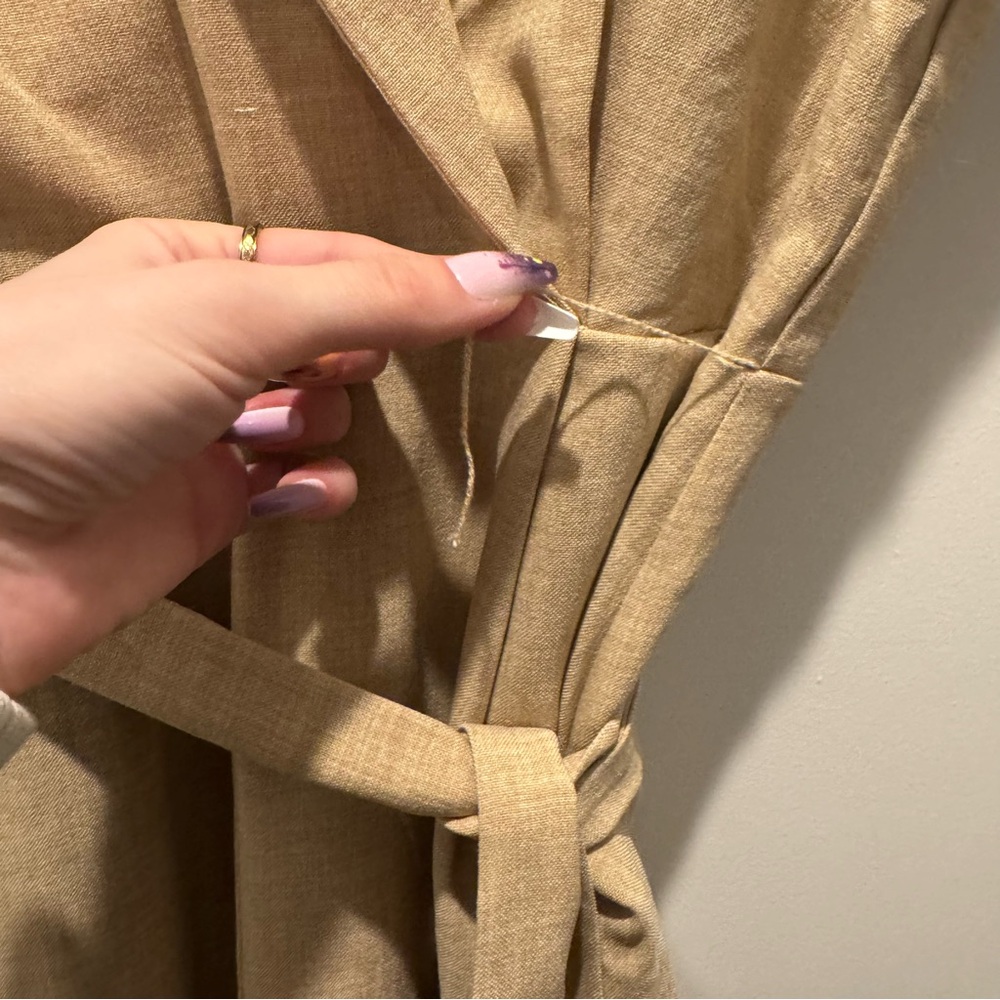 Lulu’s Sensible Sensation Beige Tie-Front Short Sleeve Jumpsuit - Picture 6 of 8
